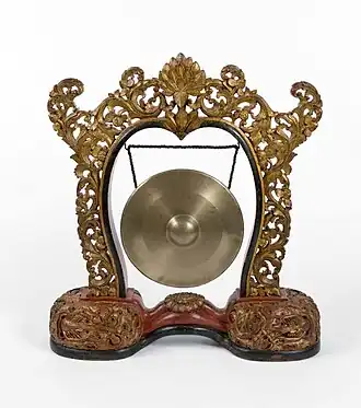 A Java-Bali style Gong, hanging in a frame.
