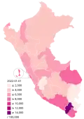 Confirmed cases of COVID-19 per 100,000 inhabitants by departments.
