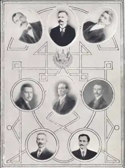 Black-and-white photographs of Carlos Meléndez's cabinet members