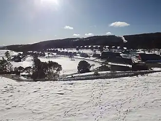 Cabramurra town, afternoon in winter, looking north from the lookout