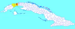 Caimito municipality (red) within Artemisa Province (yellow) and Cuba