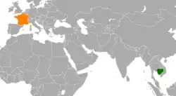 Map indicating locations of Cambodia and France