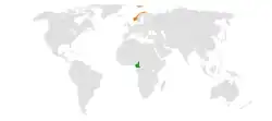 Map indicating locations of Cameroon and Norway
