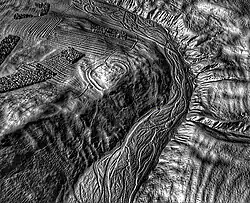A lidar view of Alwinton's local hillfort, Camp Knowe, located north of the village.