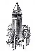 Engraving of St Mark's campanile as it appeared in 1468