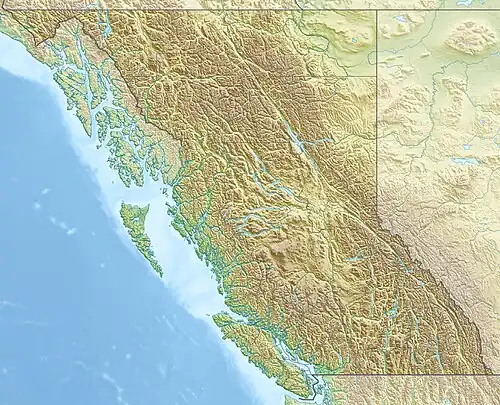 Relief map of British Columbia pinpointing the location of Mount Garibaldi