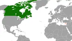 Map indicating locations of Canada and Cyprus