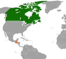 Map indicating locations of Canada and Guatemala