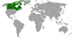 Map indicating locations of Canada and Vietnam