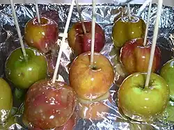 A tray of homemade candied apples