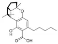 Chemical structure of cannabicyclolic acid A.