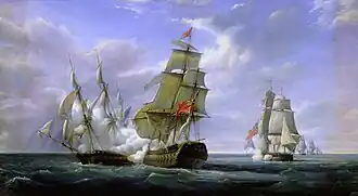 Battle of the French frigate "Canonniere" against the English ship of the line "Tremendous", on 21 April 1806 (1835)