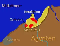 Map of Nile Delta showing ancient Canopus, Heracleion, and Menouthis