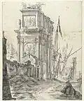 Capriccio met antieke triomfboog