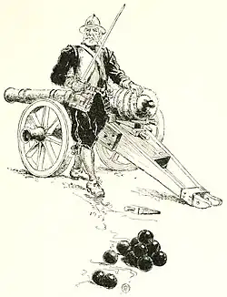 English militia man with a 17th century cannon