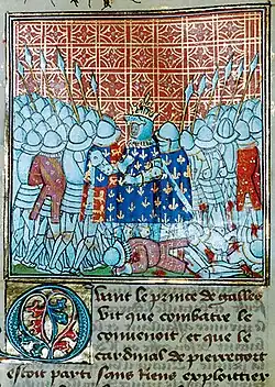 part of an illuminated manuscript showing King John being captured