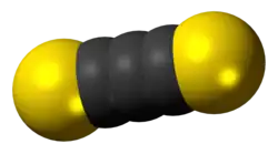 Space-filling model of the carbon subsulfide molecule
