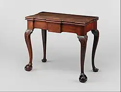 Cabriole legs with claw-and-ball front and pad back feet. Card Table, American, 1760–85