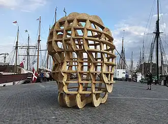 "Celestial", a 4 metres (13&nbsp;ft) high, 1 ton plywood sculpture created by Carl Krull and installed at Elsinore Harbor (Denmark, 2018)