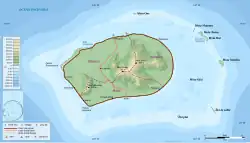 Map of the island, airport and populated places shown
