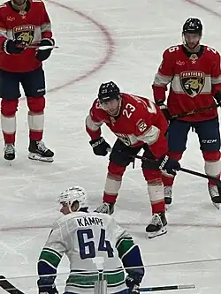 Carter Verhaeghe waits for the faceoff in a game against the Vancouver Canucks in November 2025