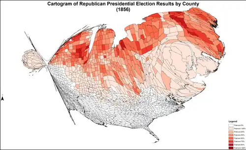 Cartogram of Republican presidential election results by county
