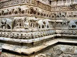Carved elephants on the walls of Jagdish Temple that was built by Maharana Jagat Singh Ist in 1651 A.D.