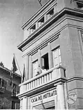Benito Mussolini on the balcony of the Casa del Mutilato during the building’s inauguration in 1937.