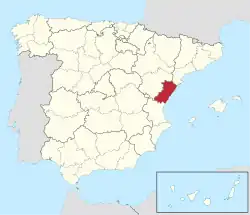 Map of Spain with Castellón highlighted