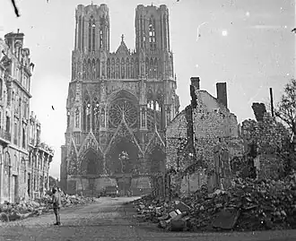 The façade of the cathedral after bombardment