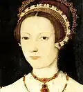 Catherine Parr wears a more curved French hood characteristic of the 1540s, c. 1545
