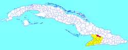 Cauto Cristo municipality (red) within Granma Province (yellow) and Cuba