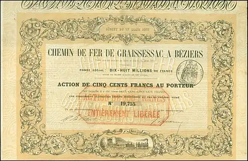 Neoclassical rinceaux on a stock certificate, unknown illustrator, 1852, ink on paper, unknown location