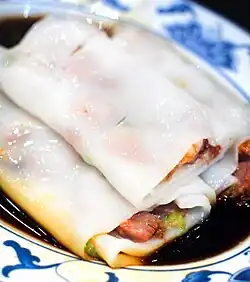 Char siu cheung fun (rice noodle rolls)