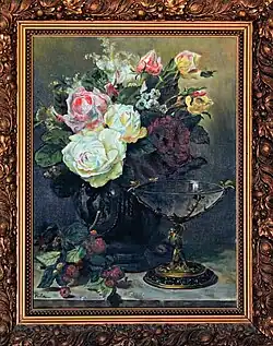 An oil on canvas painting of a classic still life arrangement