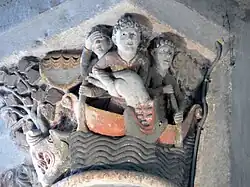 Jonah swallowed by the whale, capital in the nave of Mozac Abbey