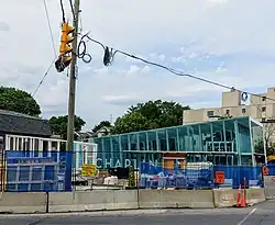 Main entrance to Chaplin station under construction in July 2022