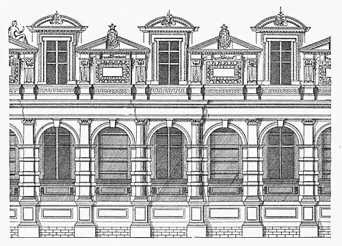 Facade design for garden wing of Tuileries Palace designed by Philibert Delorme