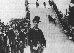 The "Little Tramp" during the film "Kid Auto Races at Venice"