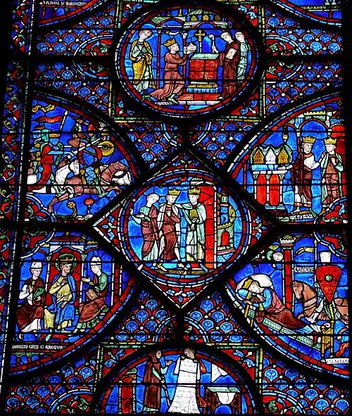 Scenes from the life of Charlemagne, Vitrail de Charlemagne&nbsp;[fr] at Chartres Cathedral, c. 1225