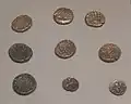 9 gold coins from the Cheriton Hoard on display at Winchester City Museum