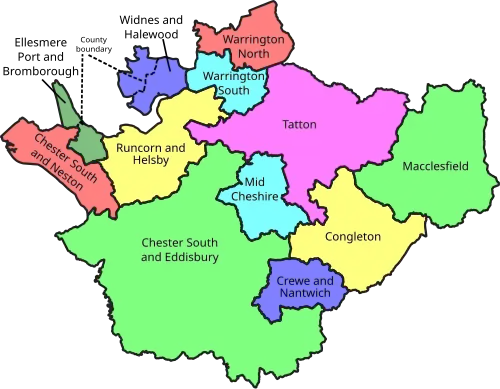 Map of parliamentary constituencies in Cheshire 2024–present
