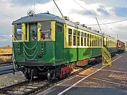 A 1922 vintage Chicago Rapid Transit Company "L" cars. This car had a trolley pole in addition to contact shoes on the trucks.