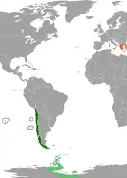 Map indicating locations of Chile and Greece