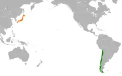 Map indicating locations of Chile and Japan
