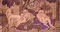 Young males engaged in erotic play. Hand scroll, opaque watercolor on paper. Beijing, Qing dynasty, late 19th century.