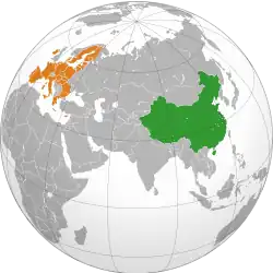 Map indicating locations of China and European Union