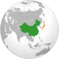 Map indicating locations of China and Japan