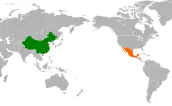 Map indicating locations of People's Republic of China and Mexico