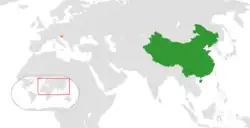 Map indicating locations of China and Slovenia